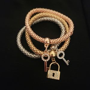 Set of 3 lock and key bracelets
